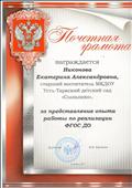 Почётная грамота Государственного автономного профессионального образовательного учреждения Новосибирской области "Татарский педагогический колледж"